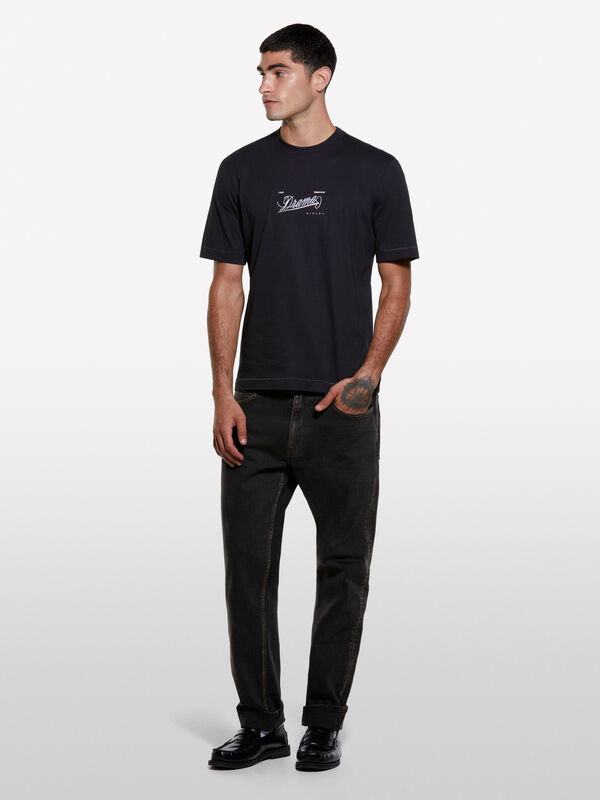 Black t-shirt with print - men's short sleeve t-shirts | Sisley