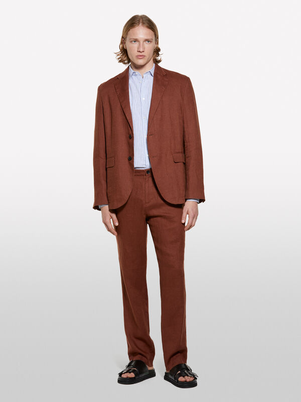 Dark brown 100% linen blazer - men's blazers | Sisley