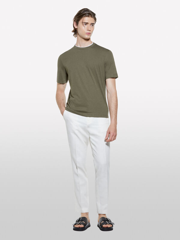 Military green t-shirt with contrast  Military green t-shirt with contrast  - men's short sleeve t-shirts | Sisley