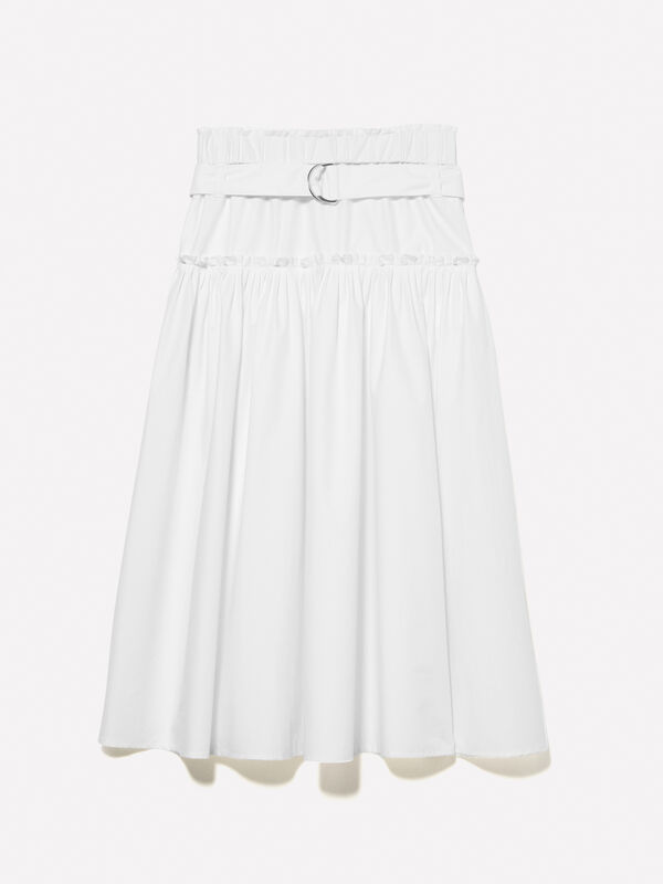 White flared skirt with belt - women's midi skirts | Sisley
