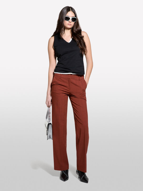 Burnt color yarn dyed trousers - women's regular fit trousers | Sisley
