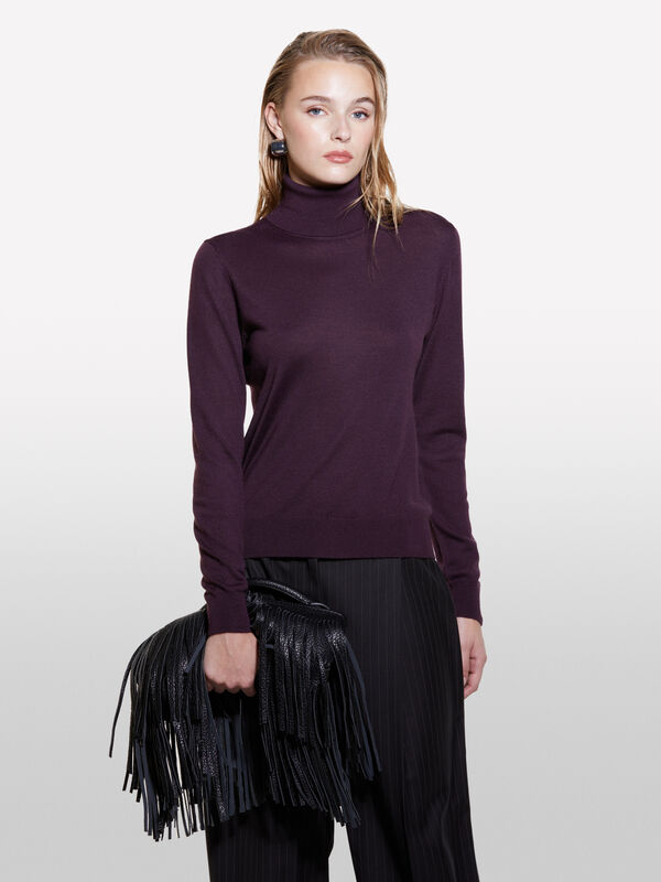 Plum turtleneck in wool blend - women's high neck sweaters | Sisley