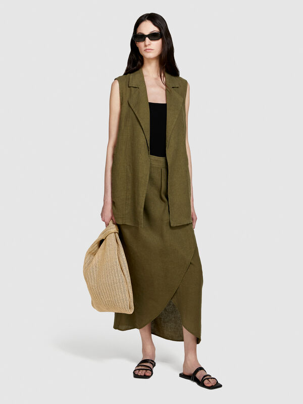 100% linen open vest - women's vests and sleeveless jackets | Sisley