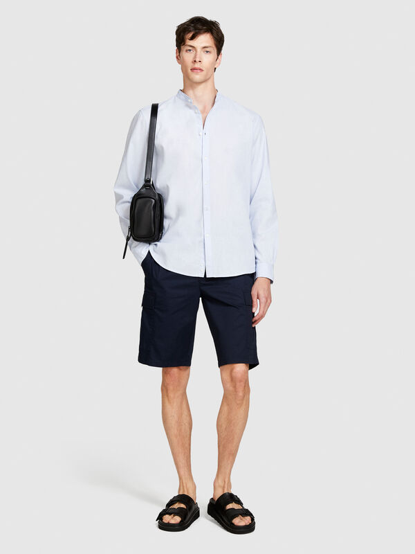 Mandarin collar shirt in linen blend - men's regular fit shirts | Sisley