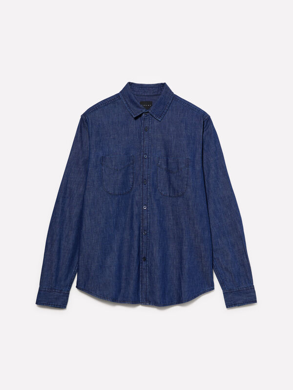 Dark blue regular fit denim shirt - men's regular fit shirts | Sisley