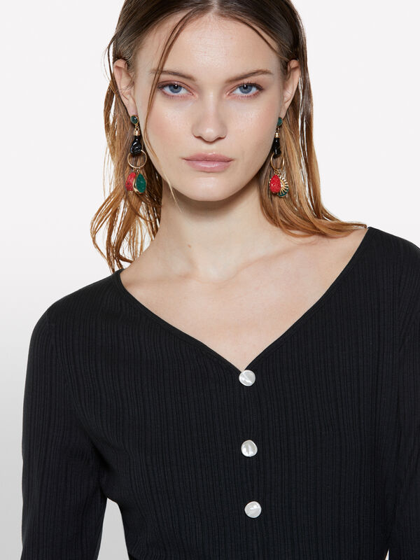 Black slim fit cardigan with ribbed knit  - women's cardigans | Sisley