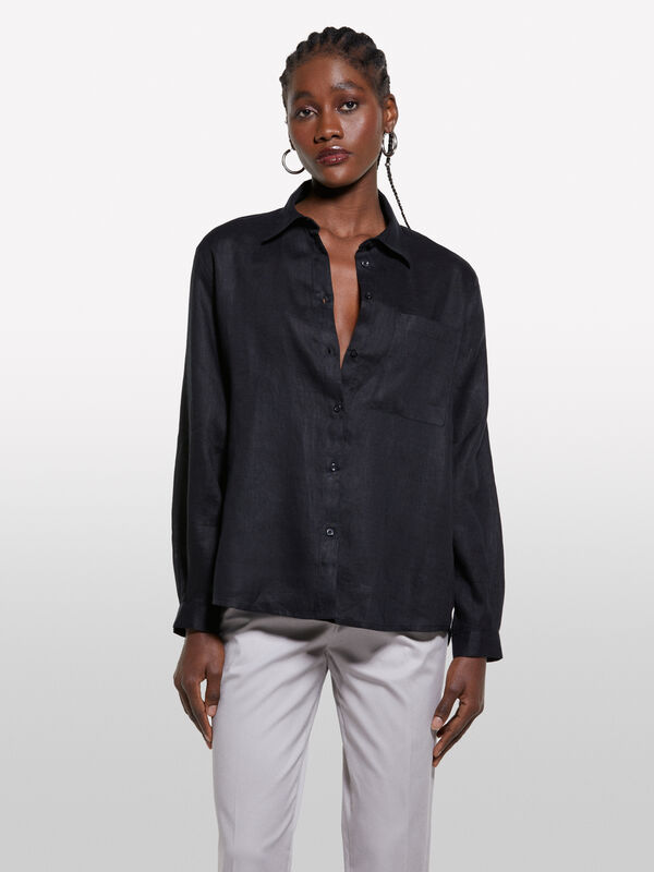 Black shirt in 100% linen - women's shirts | Sisley