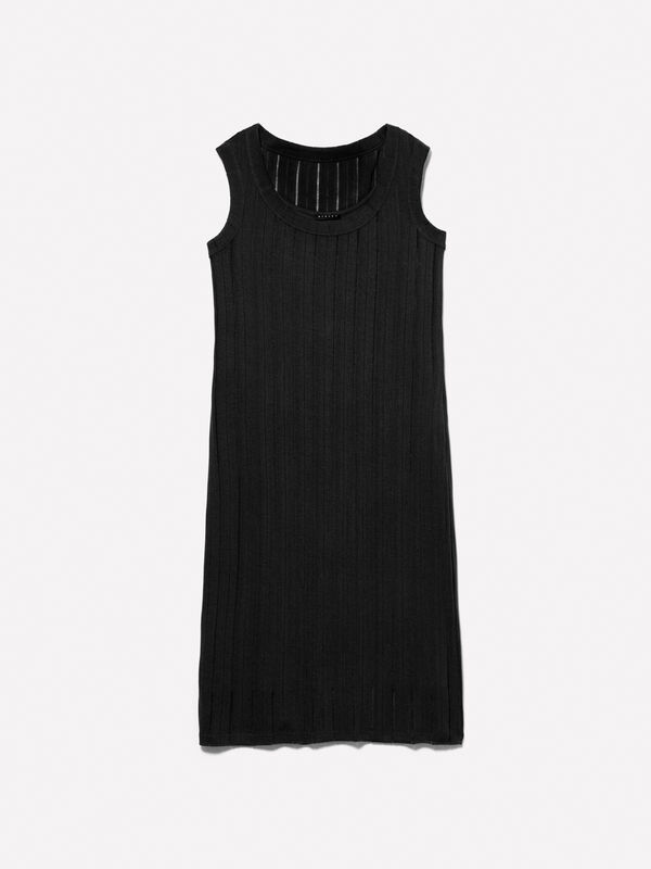 Black ribbed dress - women's midi dresses | Sisley