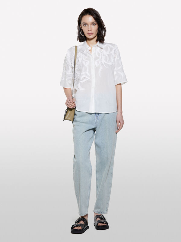 White shirt with embroidery  - women's shirts | Sisley