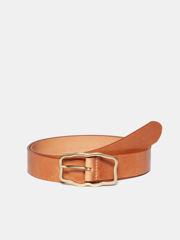 Leather belt with shaped buckle - women's belts | Sisley