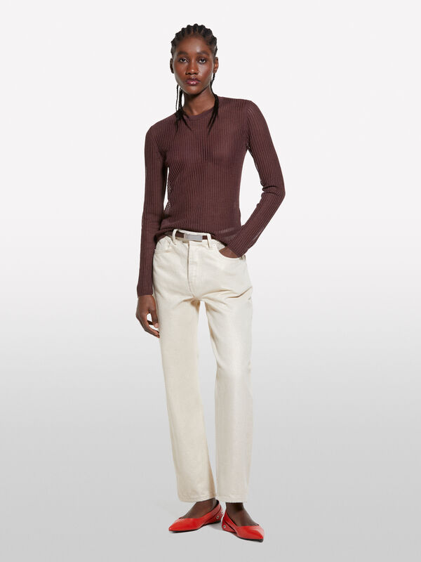 Brown semi-transparent sweater - women's crew neck sweaters | Sisley