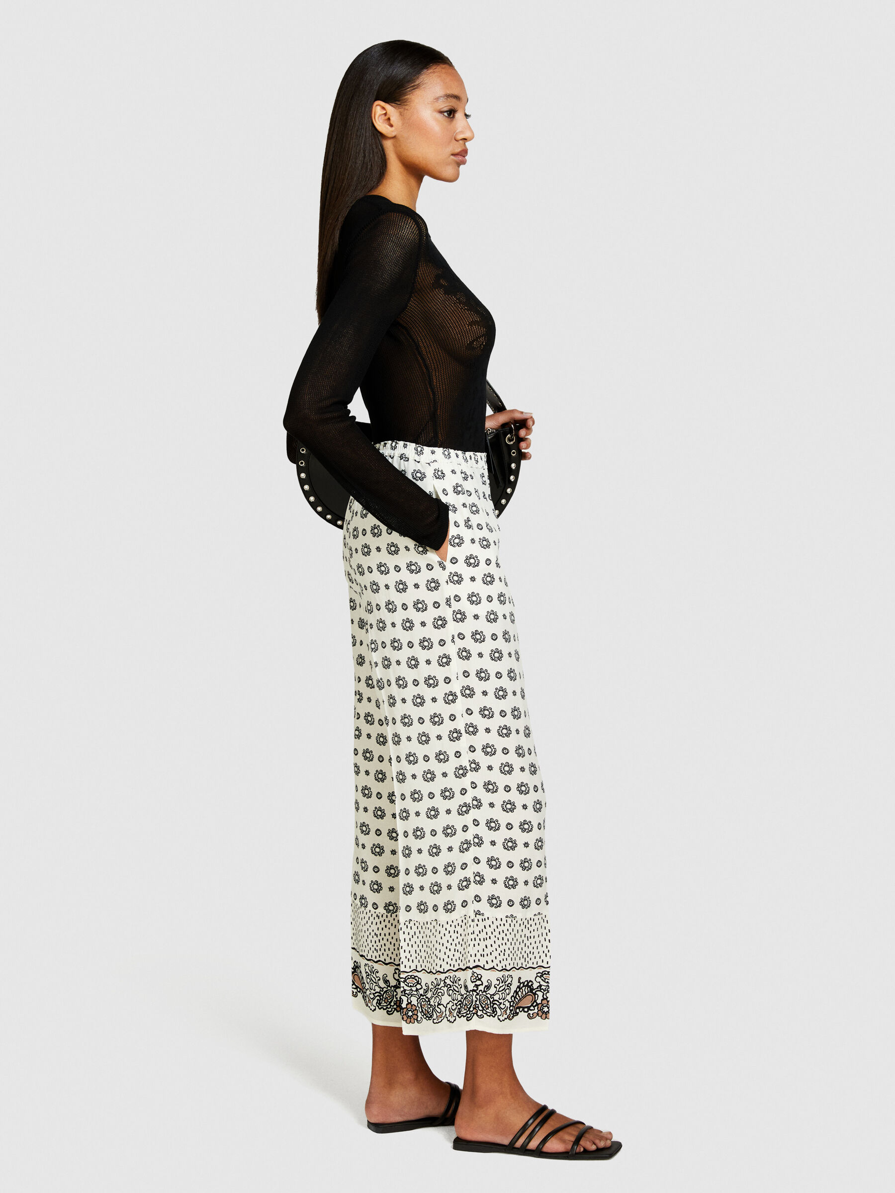 Printed satin trousers Creamy White Sisley