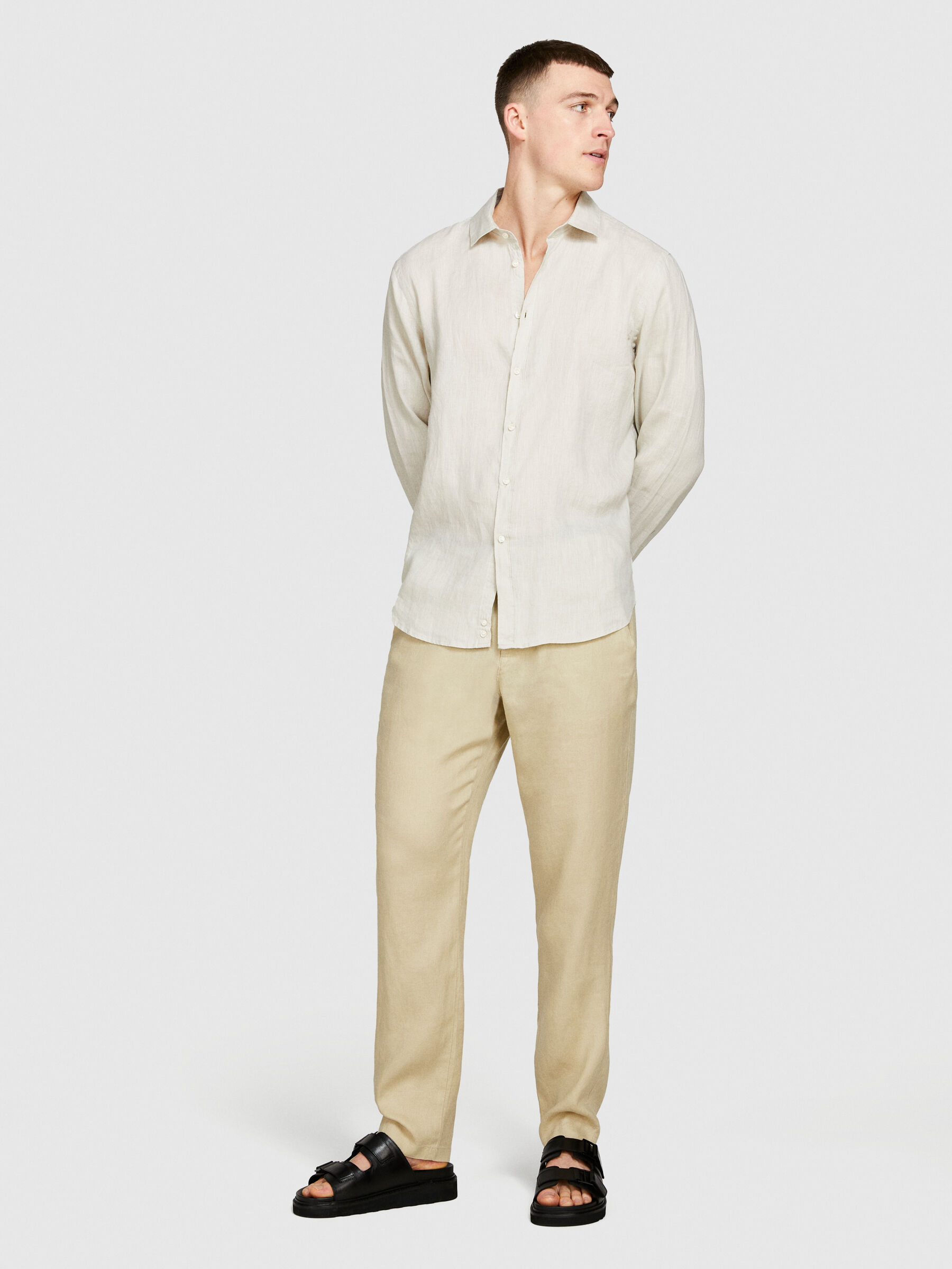 【使い勝手の良い】 100% Sisley - Beige shirt, linen シャツ/ブラウス(長袖/七分)