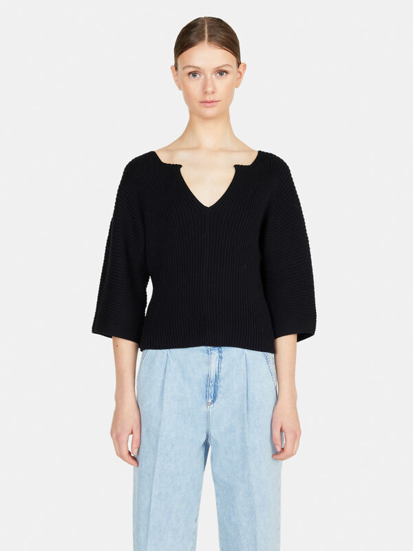 Ribbed sweater - women's v-neck sweaters | Sisley