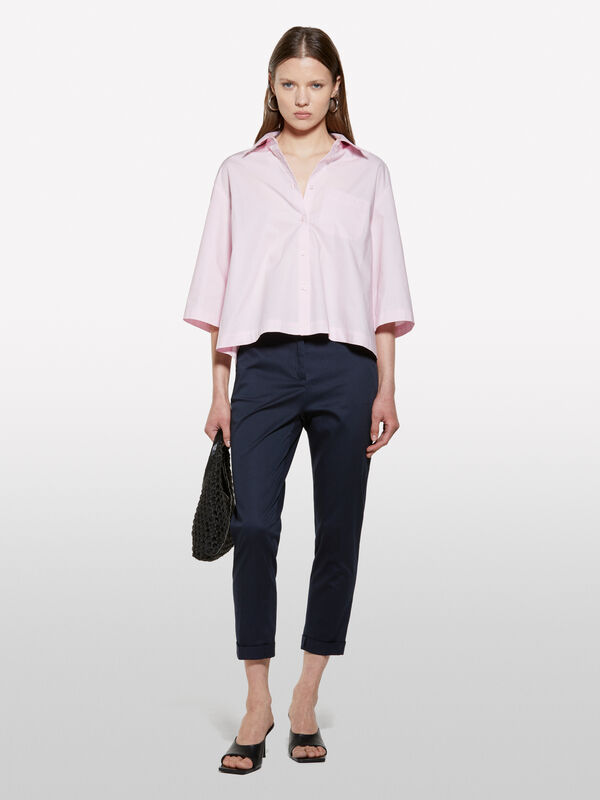 Pink cropped shirt with creases - women's shirts | Sisley