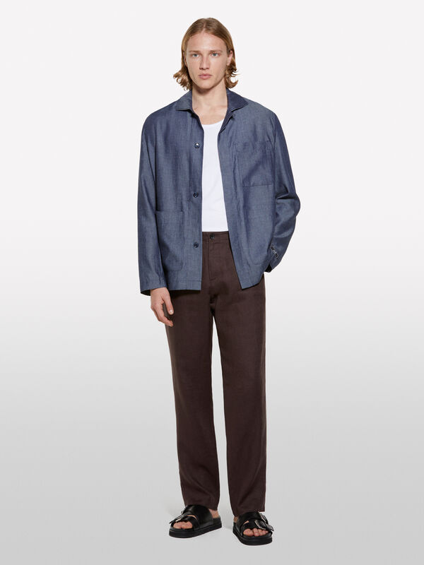 Dark brown 100% linen trousers - men's slim fit trousers | Sisley