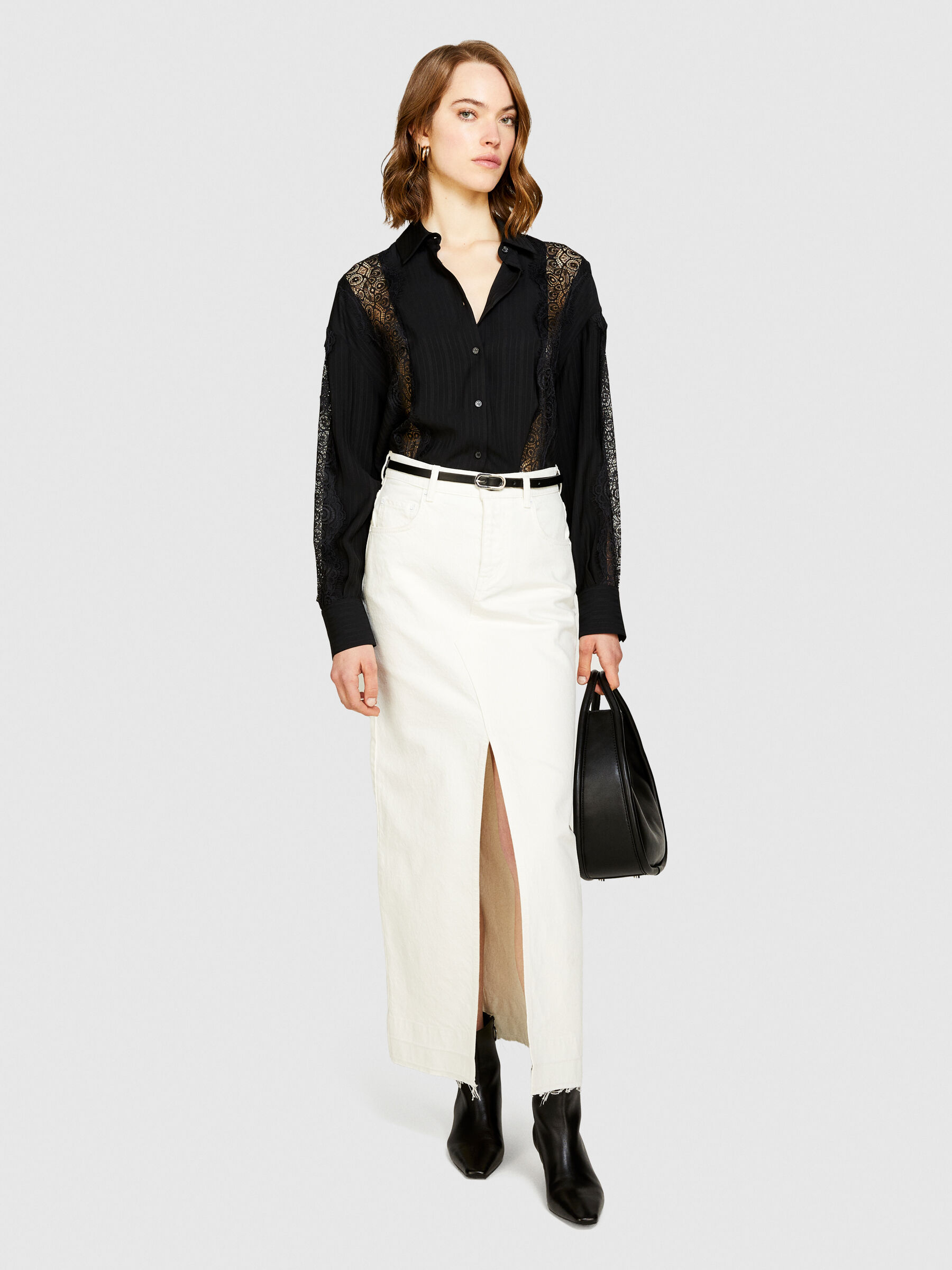 Satin shirt with lace Women image number null