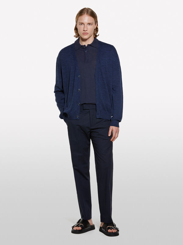 Blue regular fit linen blend polo - men's polos | Sisley