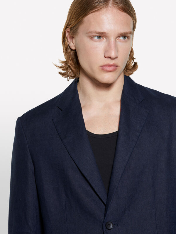 Dark blue 100% linen blazer - men's blazers | Sisley