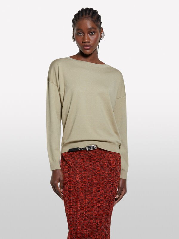 Military green sweater with boat neck - women's boat neck sweaters | Sisley