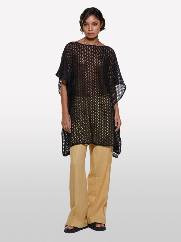 Black crochet kaftan  - women's short dresses | Sisley