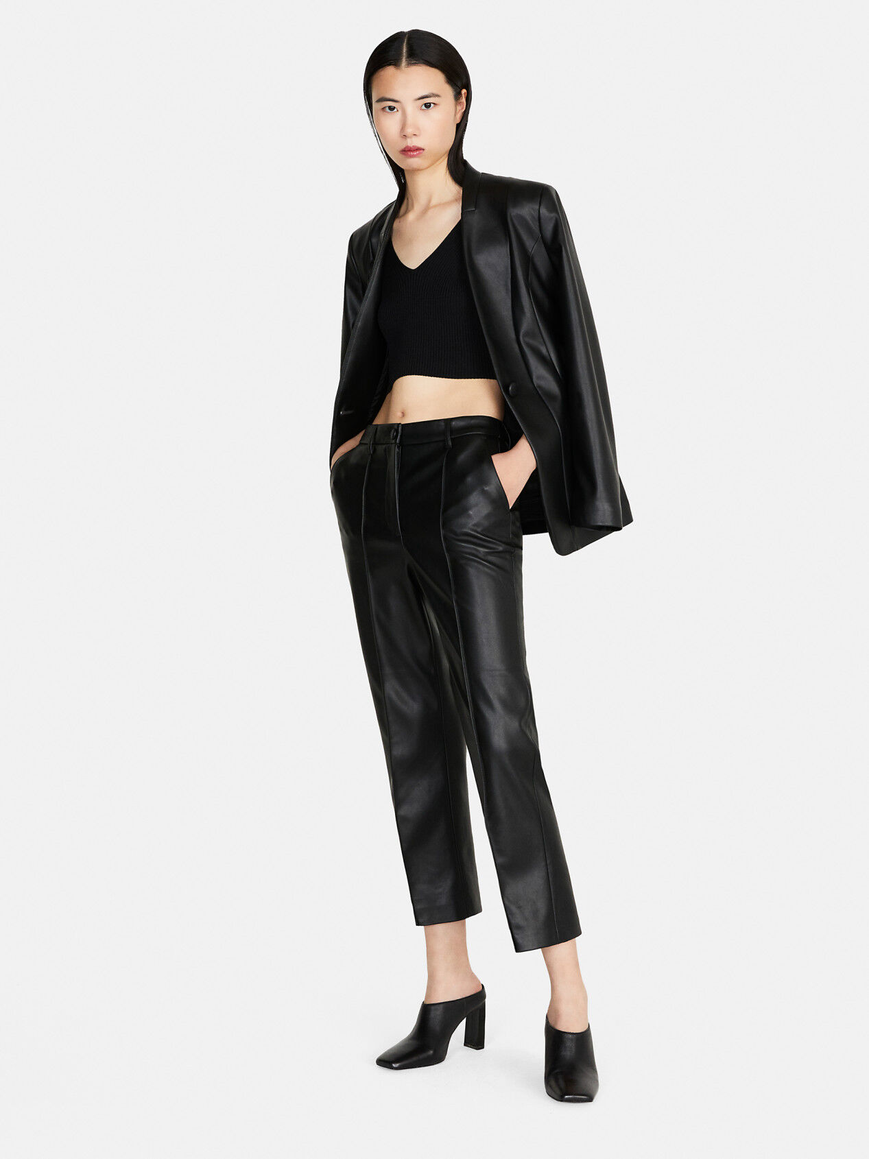 KAFFE Alina Cropped Faux Leather Trousers, Black Deep at John Lewis &  Partners