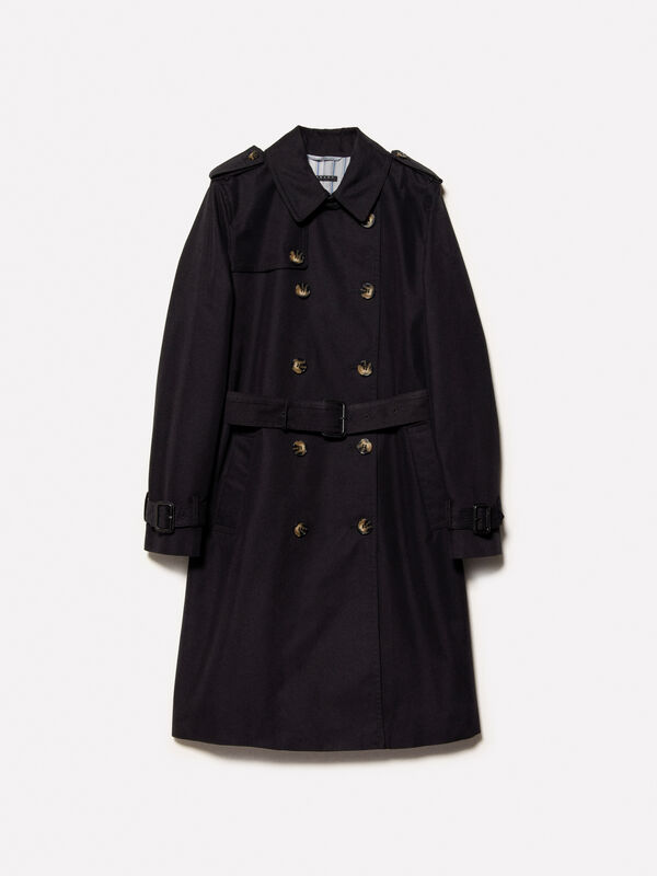 Black slim fit trench coat - women's trench coats & rain coats | Sisley