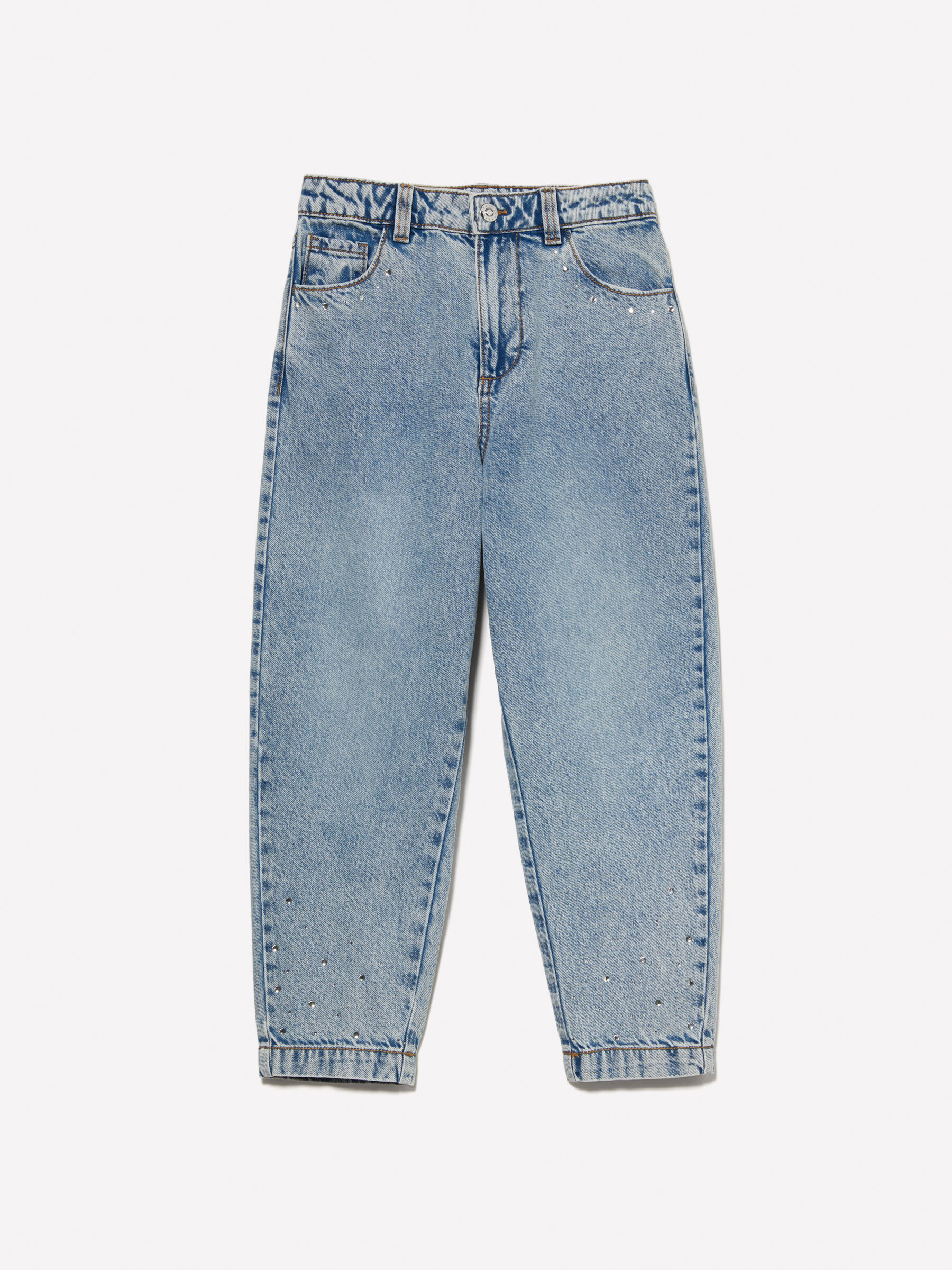 Baggy fit jeans with rhinestones, Blue - Sisley
