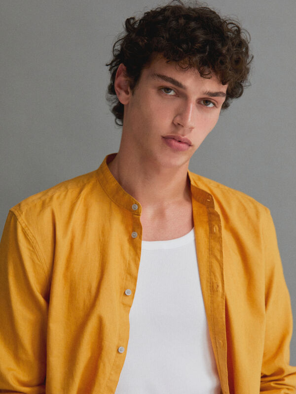 Mandarin collar shirt in linen blend - men's regular fit shirts | Sisley