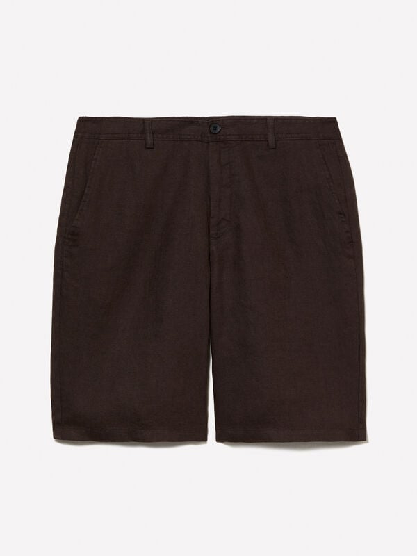 Dark brown 100% linen bermudas Dark brown 100% linen bermudas - men's shorts | Sisley