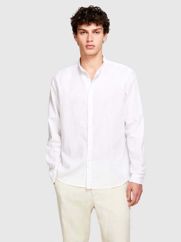 Mandarin collar shirt in linen blend - men's regular fit shirts | Sisley