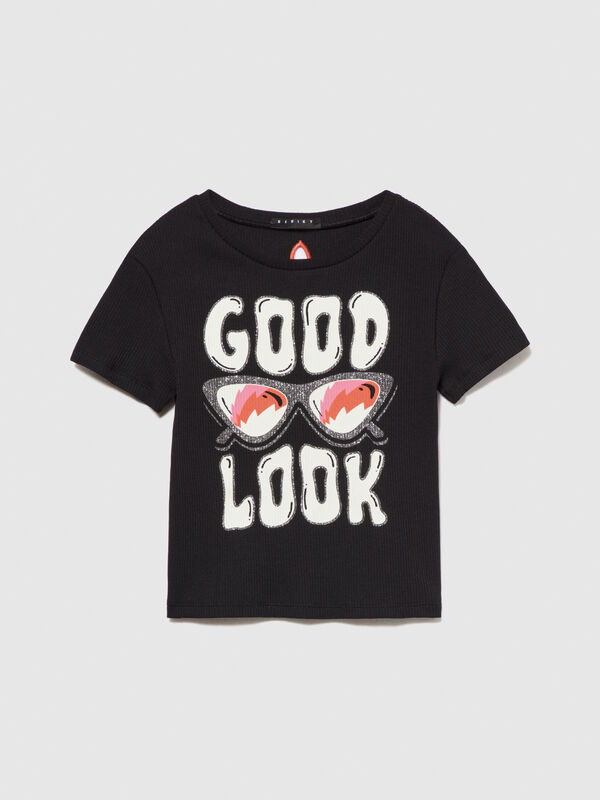 T-shirt with print and cut-out - girls' short sleeve t-shirts | Sisley Young