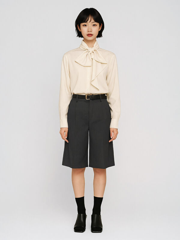 Cream shirt with scarf - sisley k shirts | Sisley K