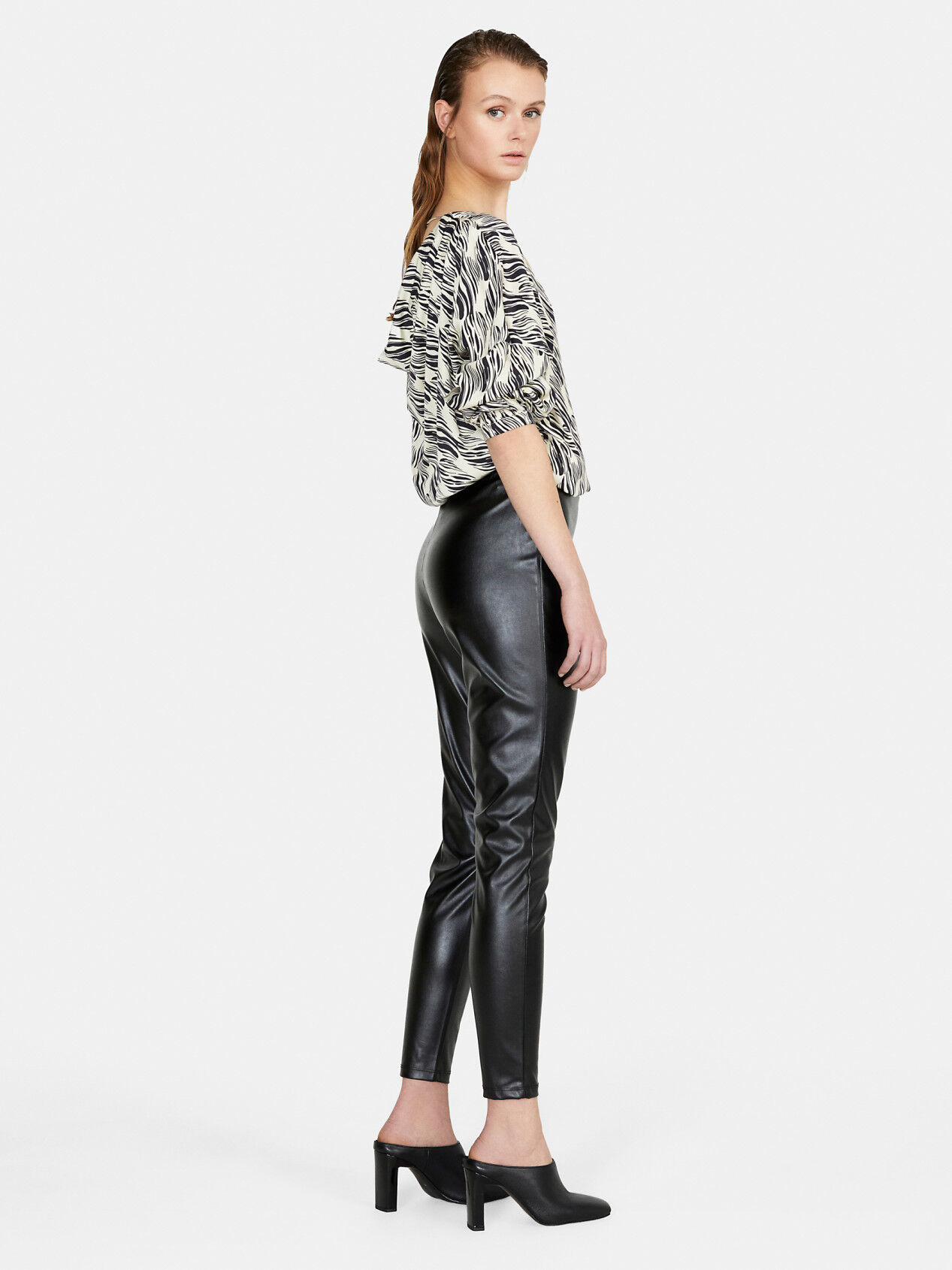 Elisabetta Franchi, stretch trousers with imitation leather. - Unique  Designer Pieces