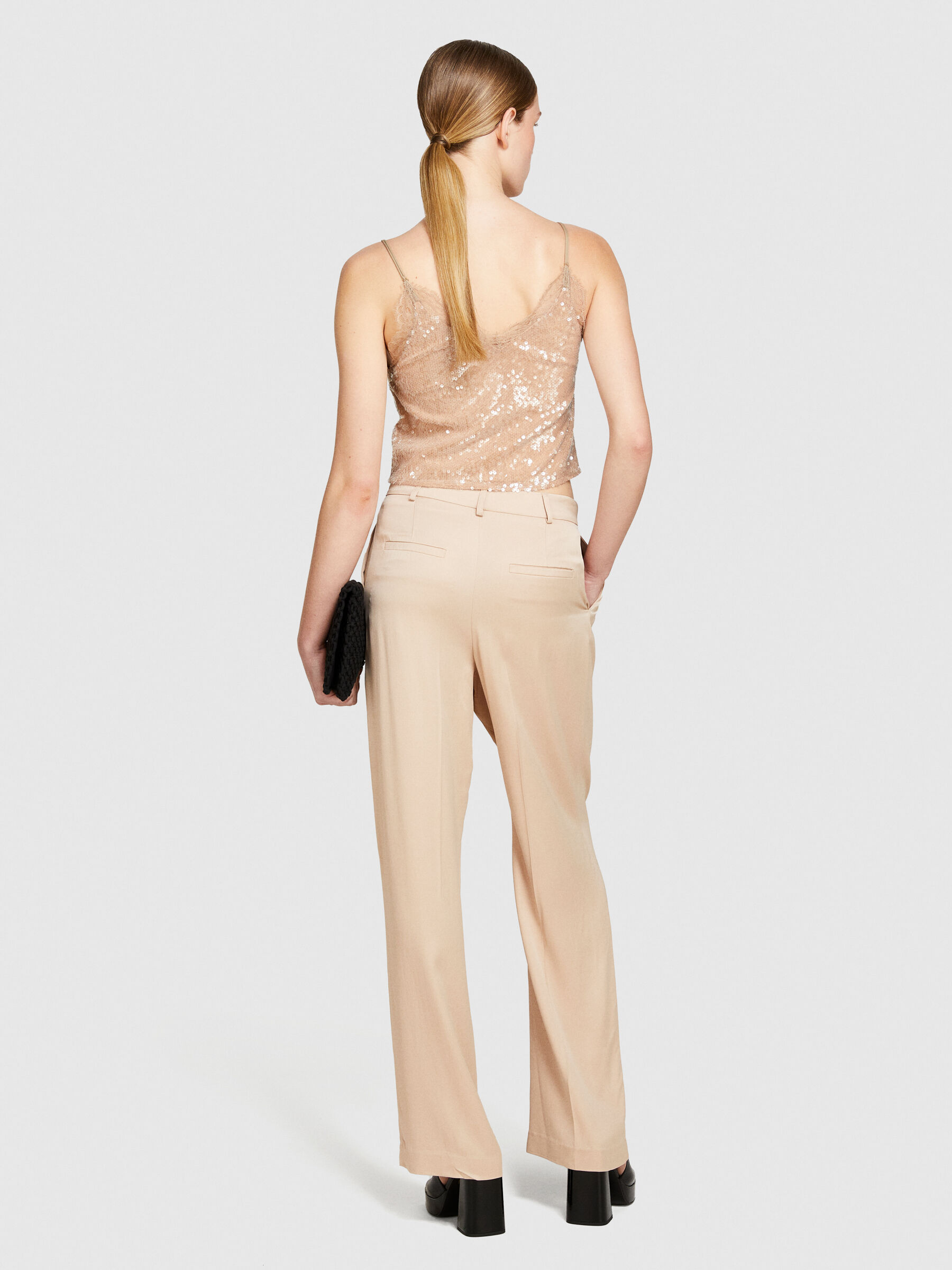 Sequined top with lace, Nude - Sisley