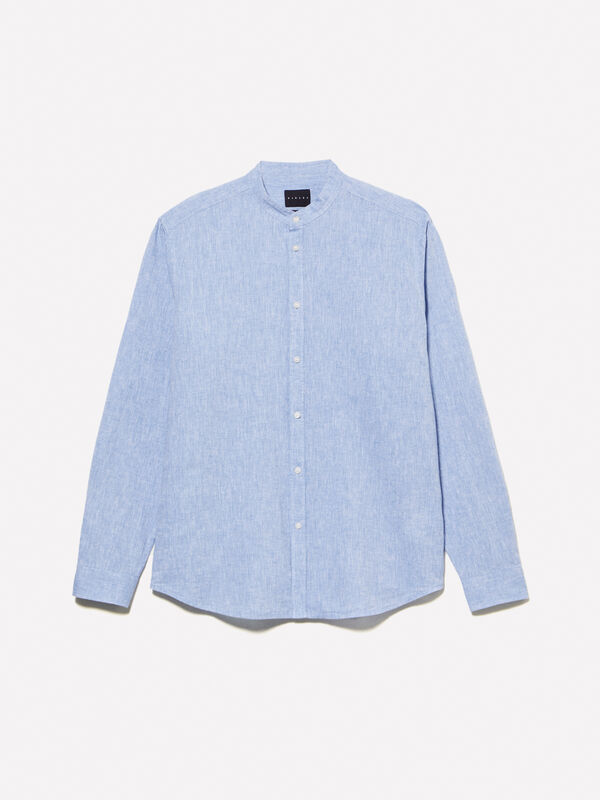 Light blue Mandarin collar shirt - men's regular fit shirts | Sisley