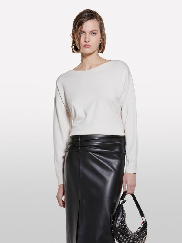 Cream white sweater with boat neck - women's boat neck sweaters | Sisley