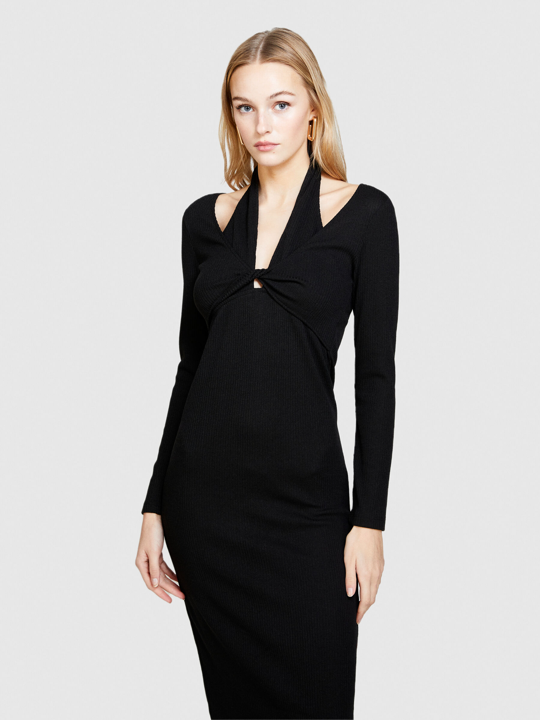 Dress with swirl and porthole, Black - Sisley