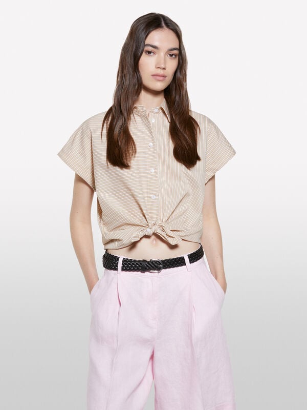 Beige oversized fit striped shirt - women's shirts | Sisley