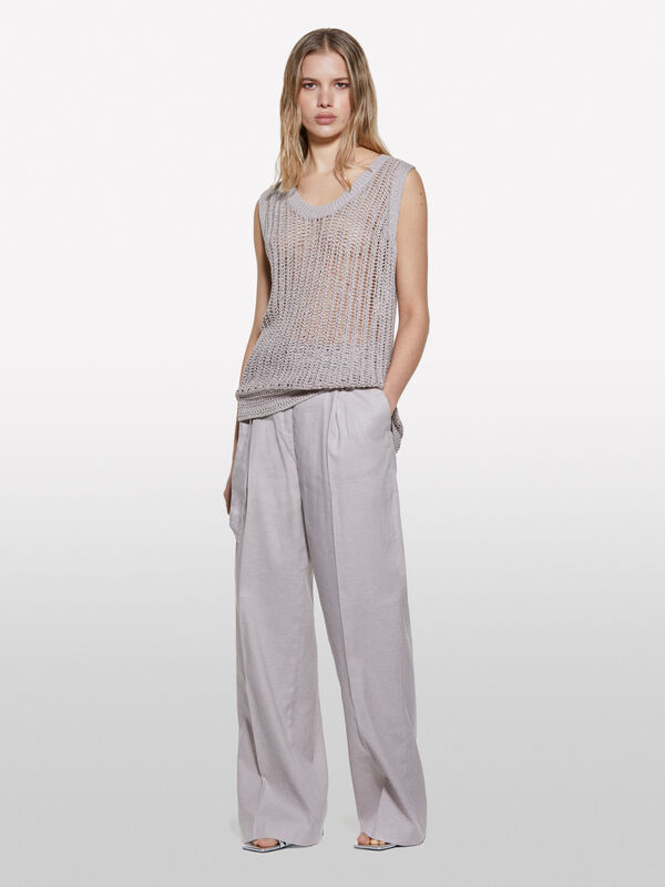Beige perforated top - women's crew neck sweaters | Sisley