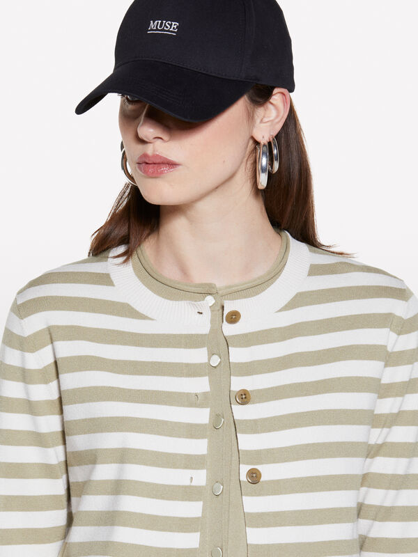 Beige and cream white striped cardigan - women's cardigans | Sisley