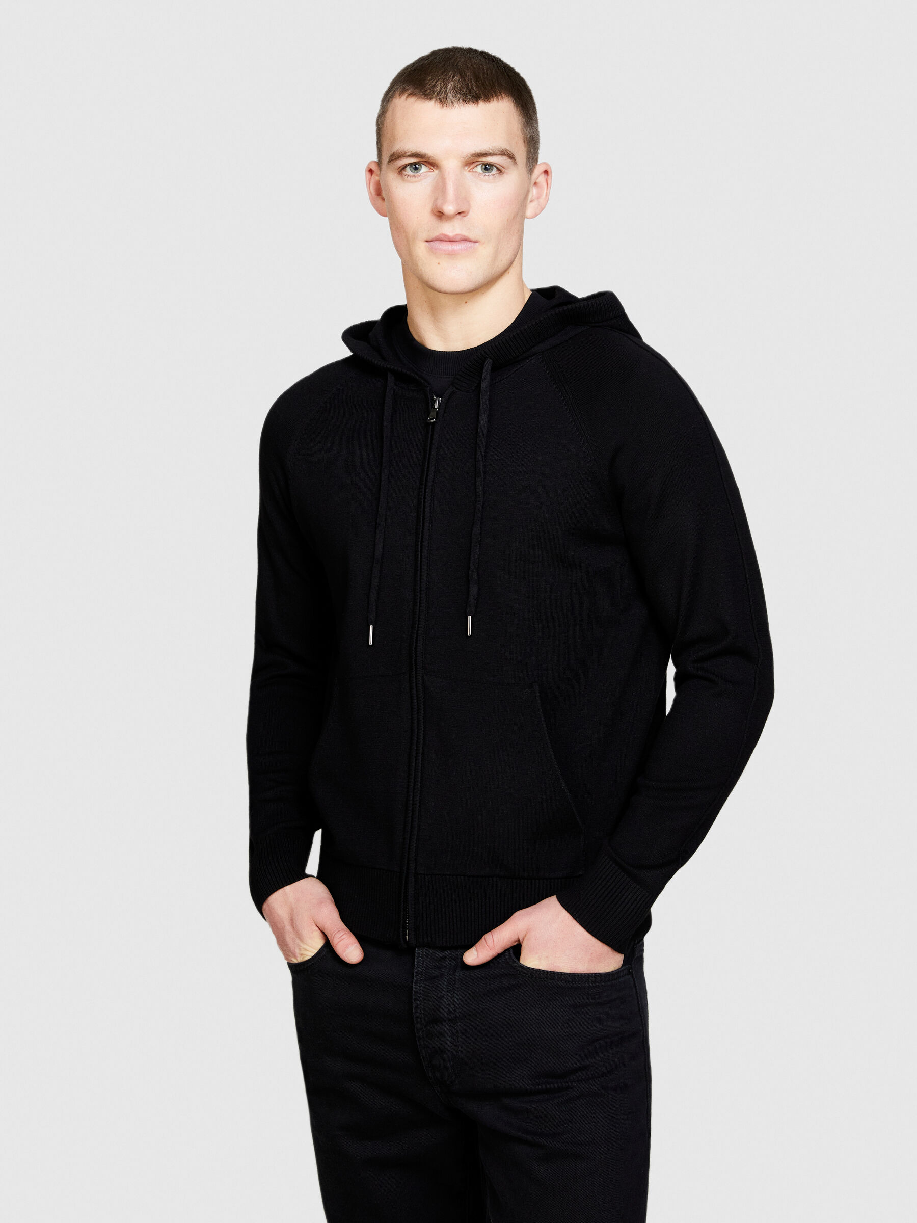 Knit sweatshirt with zip and hood Men image number null