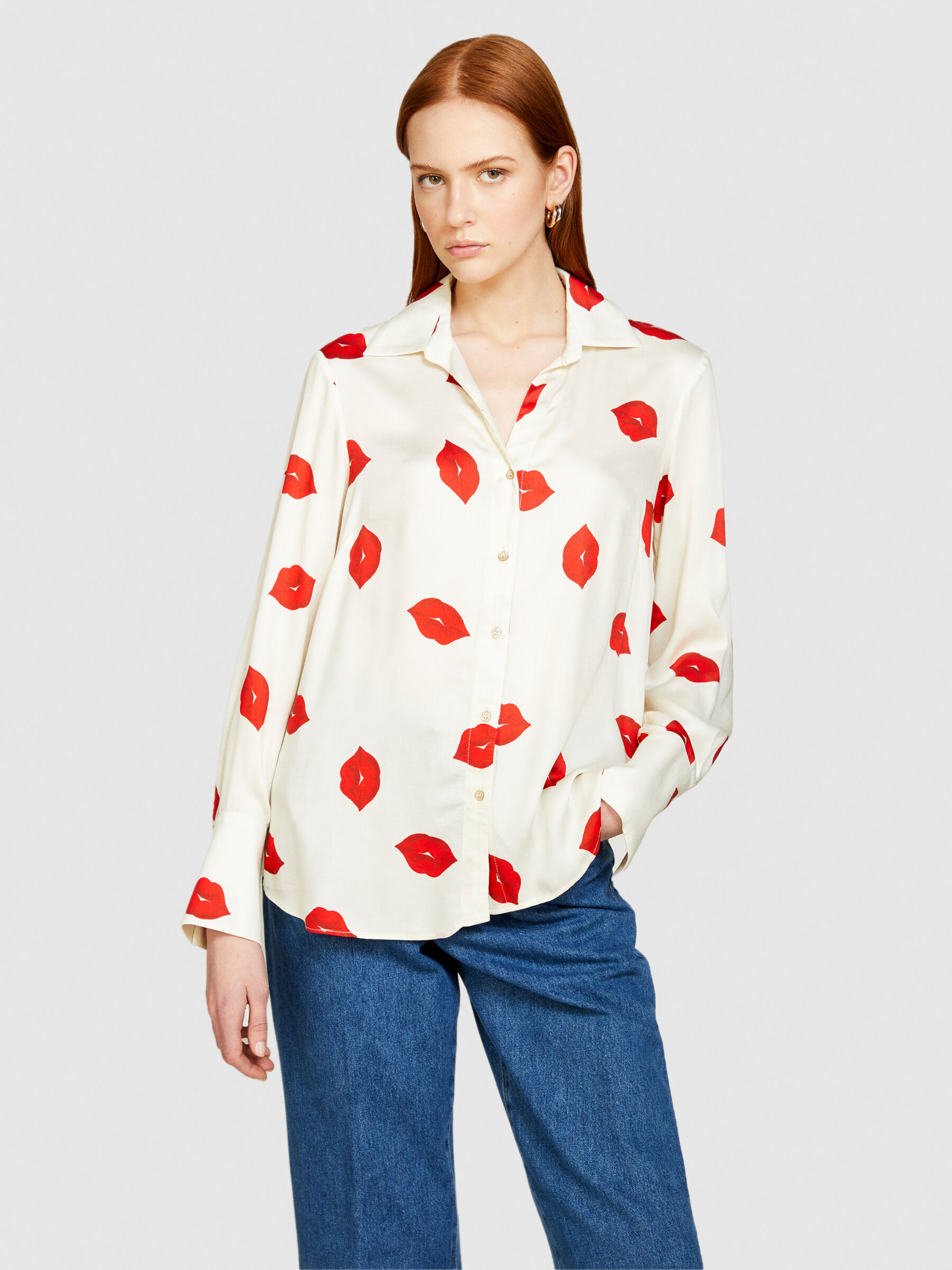 Printed satin shirt, Creamy White - Sisley