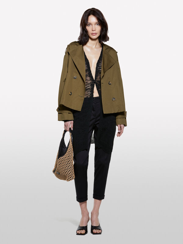 Military green short trench coat - women's trench coats & rain coats | Sisley