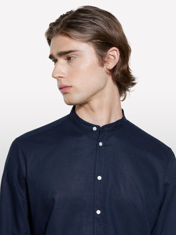 Dark blue Mandarin collar shirt - men's regular fit shirts | Sisley