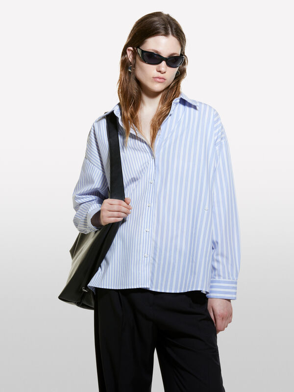 Sky blue and white striped oversized fit shirt - women's shirts | Sisley