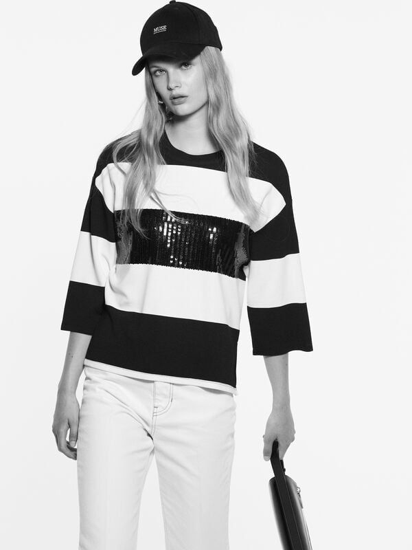 Striped t-shirt with sequins Striped t-shirt with sequins - women's short sleeve t-shirts | Sisley