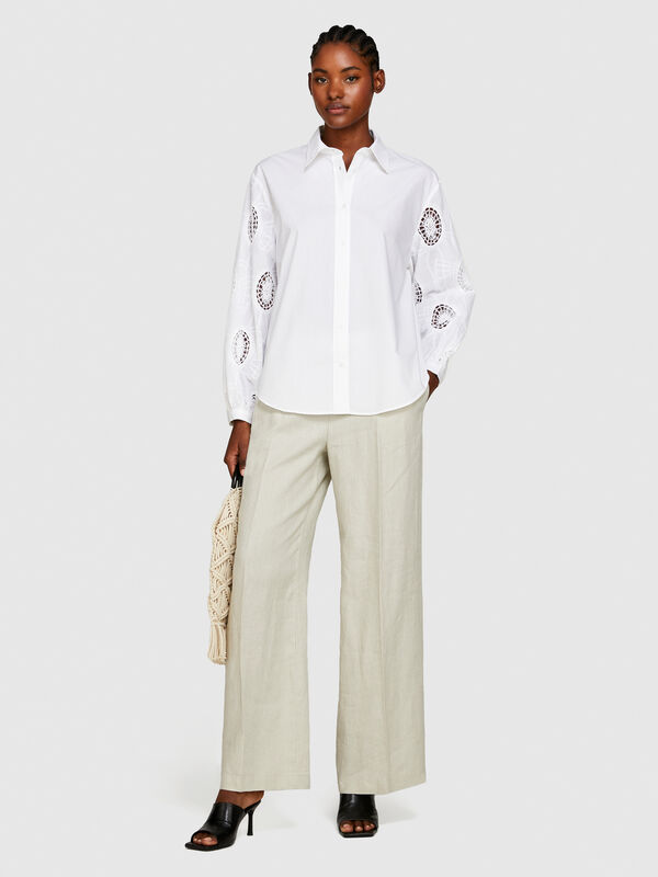 Shirt with embroidered and knotted sleeves - women's shirts | Sisley