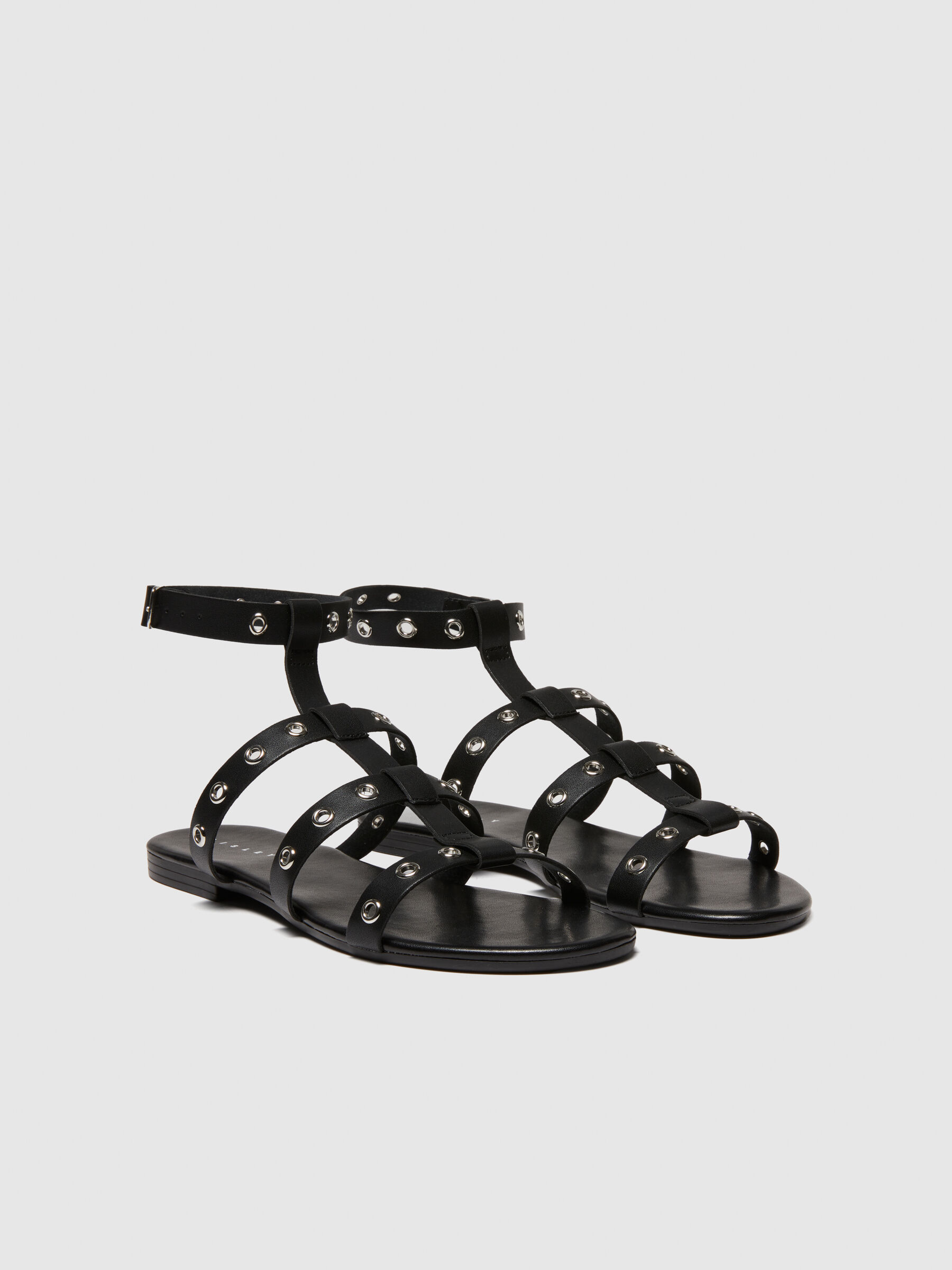 【NONCODE】Neville Four Strap Flat Sandals Silver Embellished Wrap-around Flat Sandals | SilkFred US