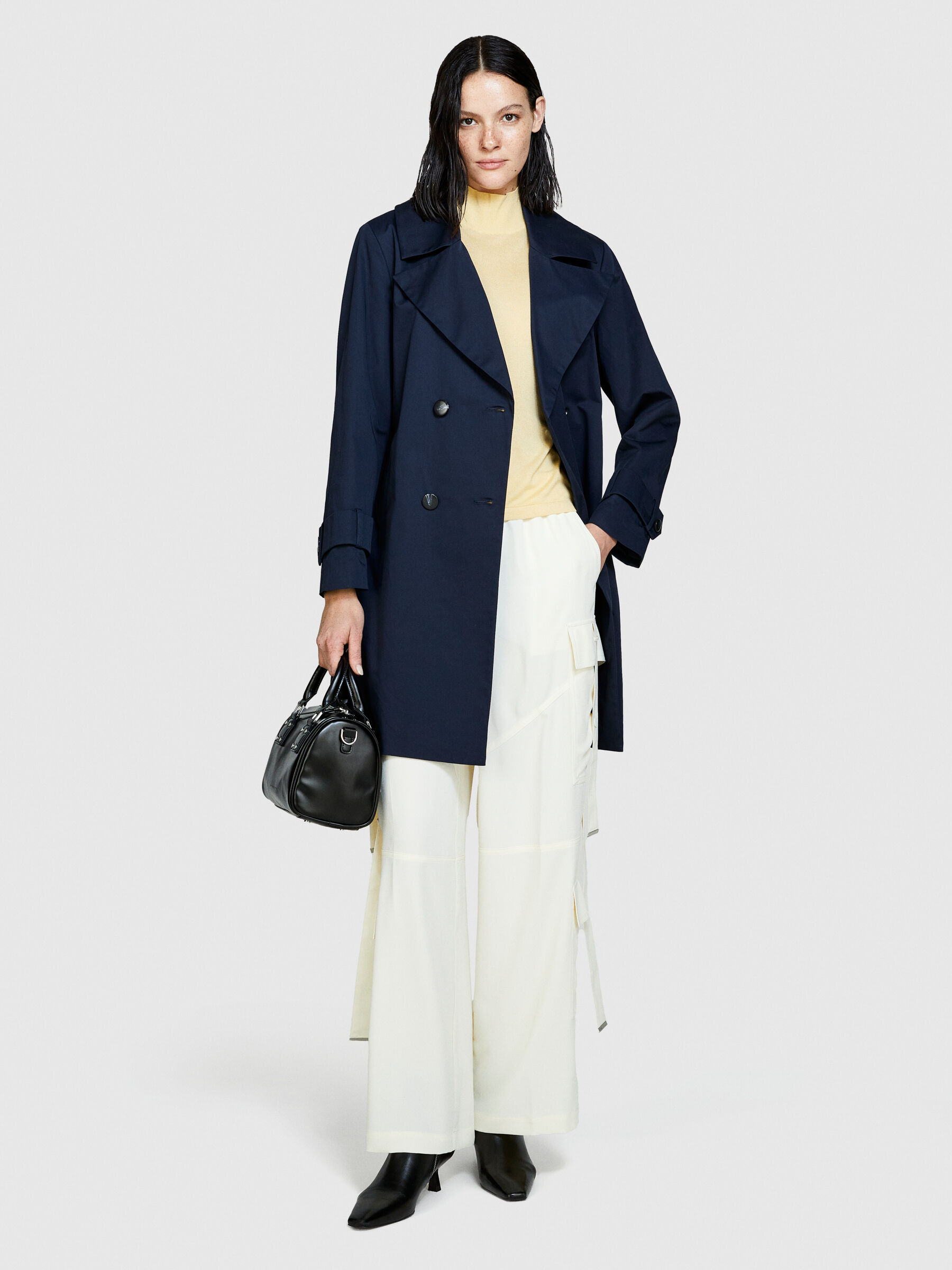 【楽ギフ_包装】 Dark sash, with coat trench Oversized Blue Sisley - ジャケット・アウター